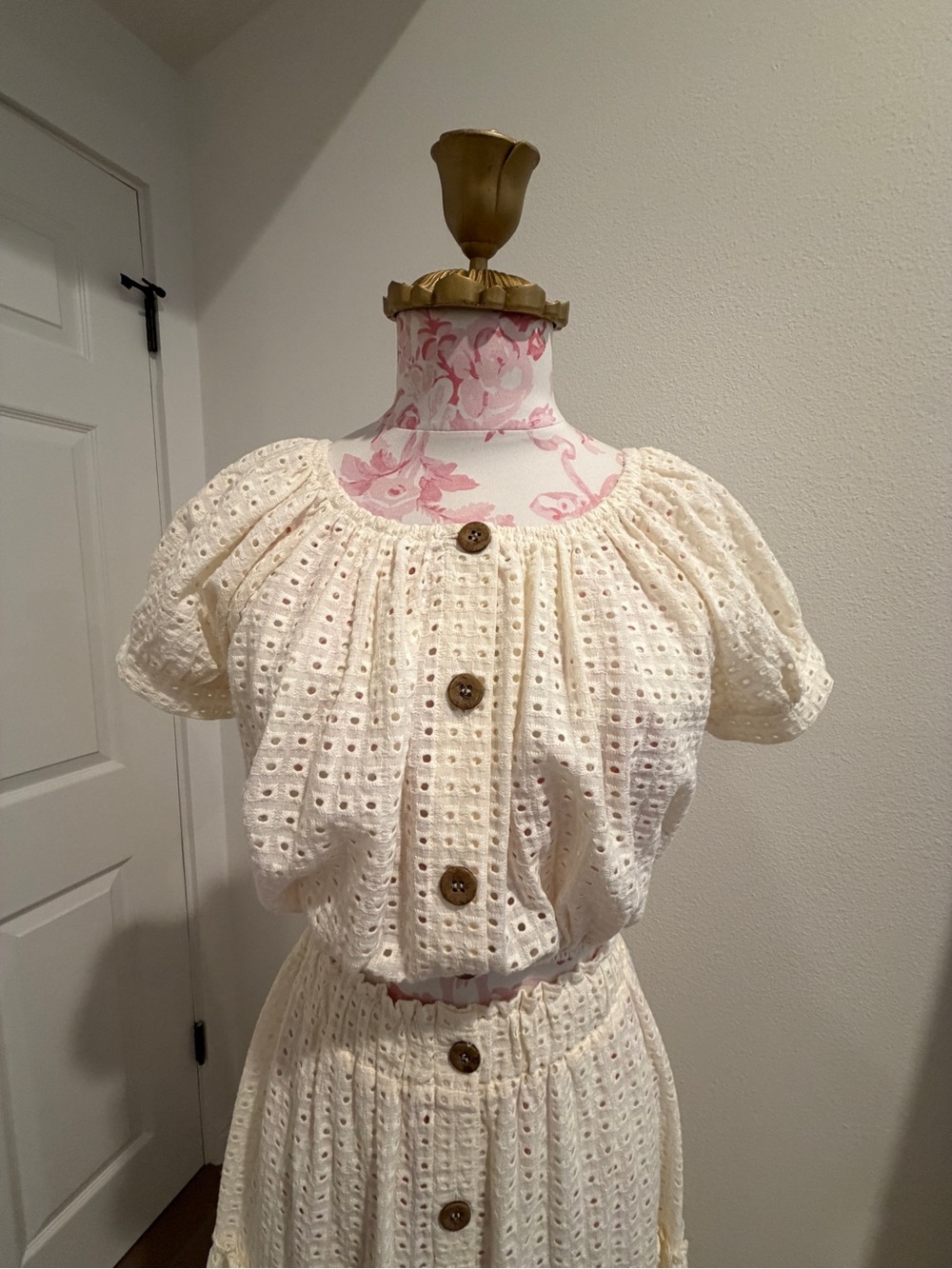 Eberjey Cream Eyelet Crop Top